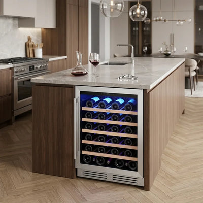 52 bottles wine cooler 5.12 Cu.ft compressor air cooling single temperature zone wine mini fridge With blue light & door lock & automatic defrosting
