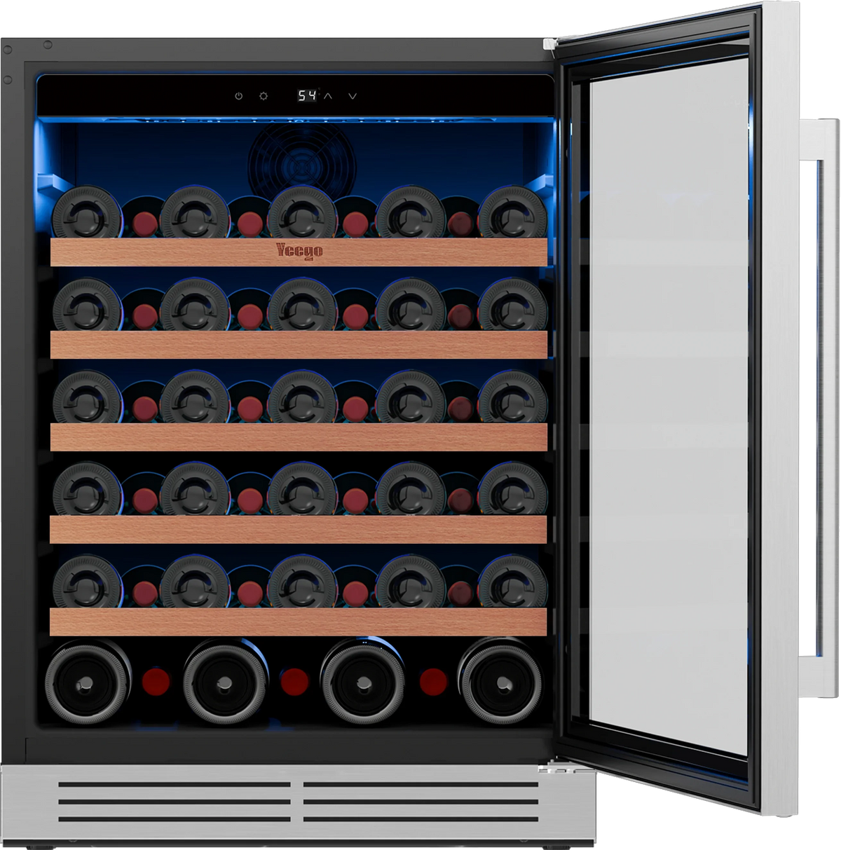 52 bottles wine cooler 5.12 Cu.ft compressor air cooling single temperature zone wine mini fridge With blue light & door lock & automatic defrosting