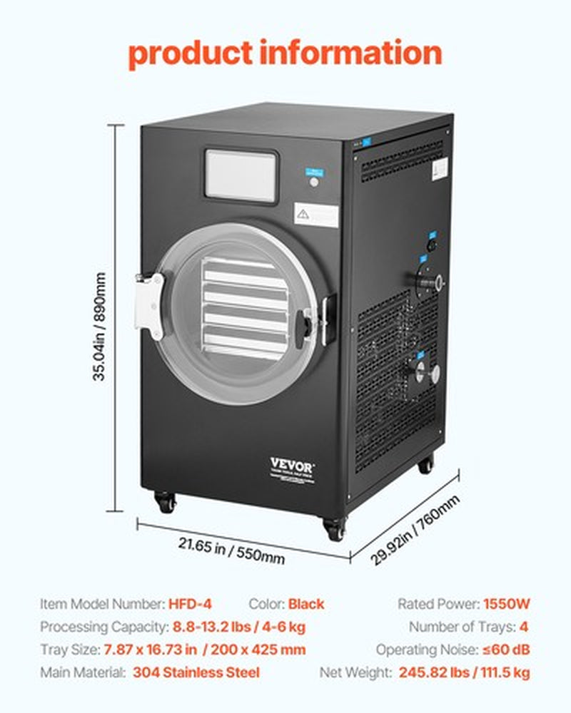 VEVOR Vacuum Freeze Dryer 4-Layer Fruit Vegetable Freeze Drying Machine W/ Pump