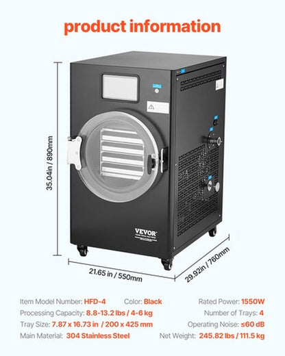 VEVOR Vacuum Freeze Dryer 4-Layer Fruit Vegetable Freeze Drying Machine W/ Pump