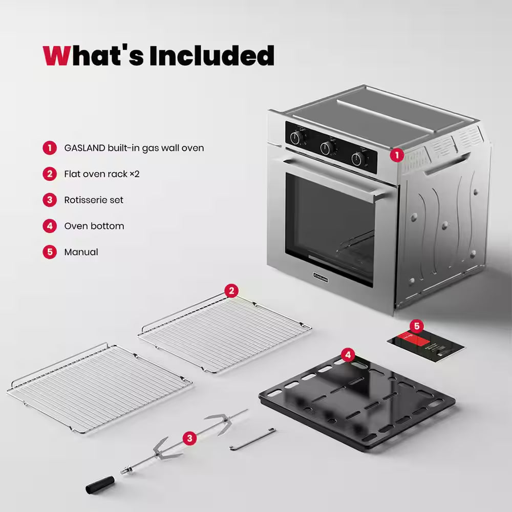 24In. Built-In Single Natural Gas Wall Oven in Stainless Steel W/Timer Rotisserie and Convection Functions,Etl Certified