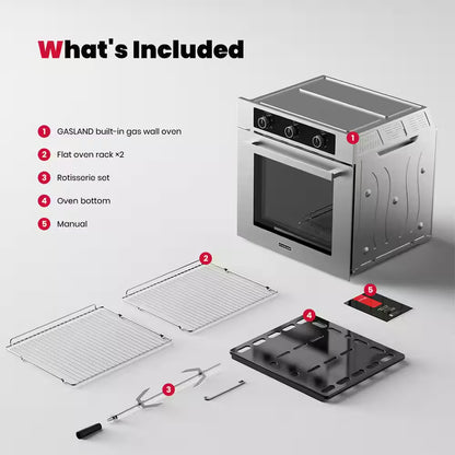 24In. Built-In Single Natural Gas Wall Oven in Stainless Steel W/Timer Rotisserie and Convection Functions,Etl Certified
