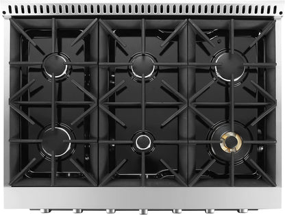 36 In. Vista Coll 5.4 Cu Ft 6 Burner Gas Range, Convection, Stainless Steel