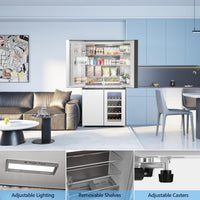 21.36 Cu.Ft French Door Refrigerators with Bottom Freezer, Wine Cabinet, Adjustable Shelving, Counter Depth Smart Refrigerator with Touchscreen for Kitchen Home