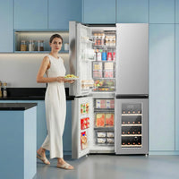 21.36 Cu.Ft French Door Refrigerators with Bottom Freezer, Wine Cabinet, Adjustable Shelving, Counter Depth Smart Refrigerator with Touchscreen for Kitchen Home