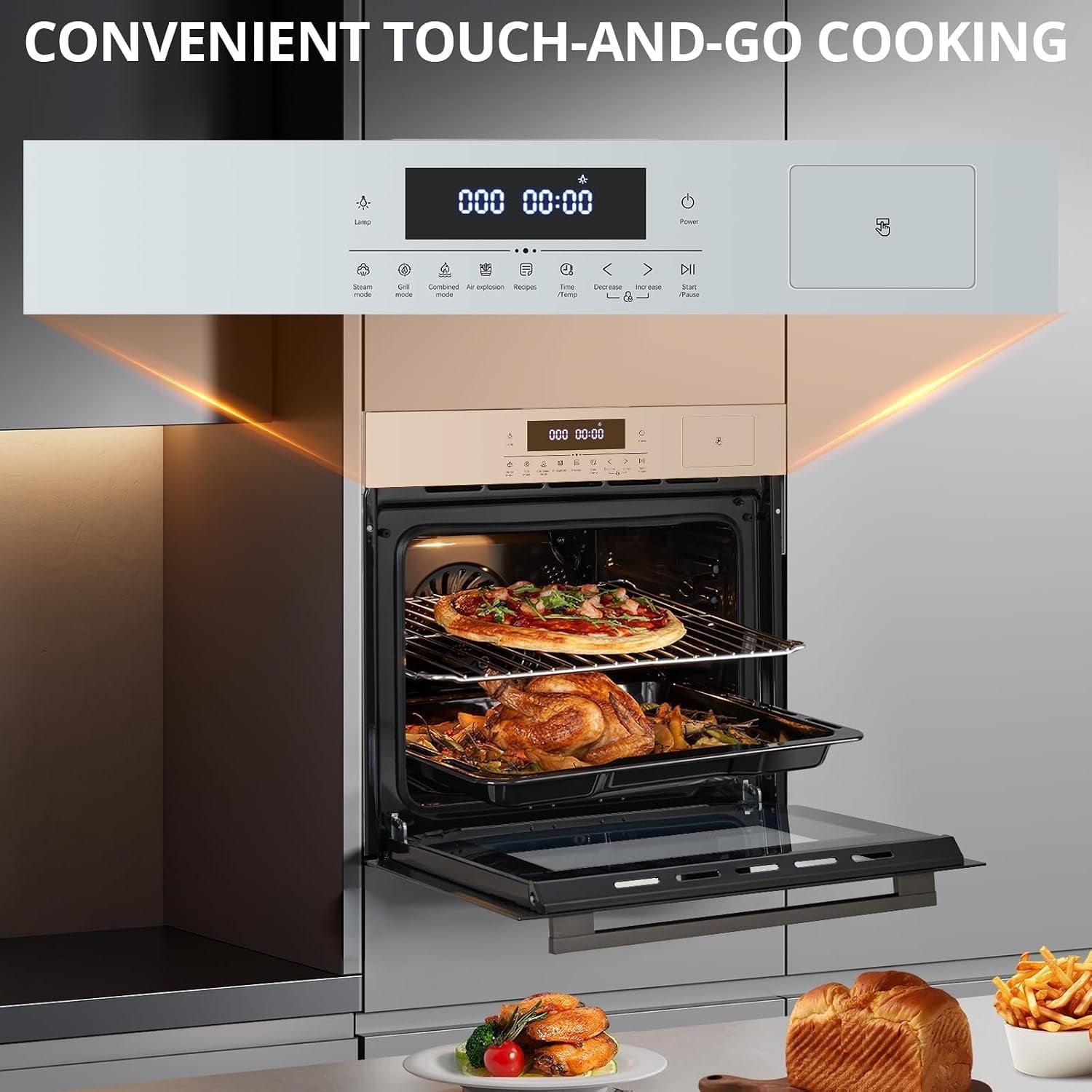 24 Inch Built-In Electric Single Wall Oven, 2.5 Cu.Ft Advanced Convection Cooking with Touch Control,11 Functions & Recipes,Glass Door,Silver