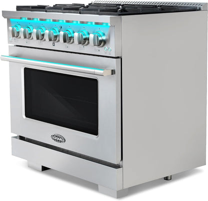 36 In. Vista Coll 5.4 Cu Ft 6 Burner Gas Range, Convection, Stainless Steel