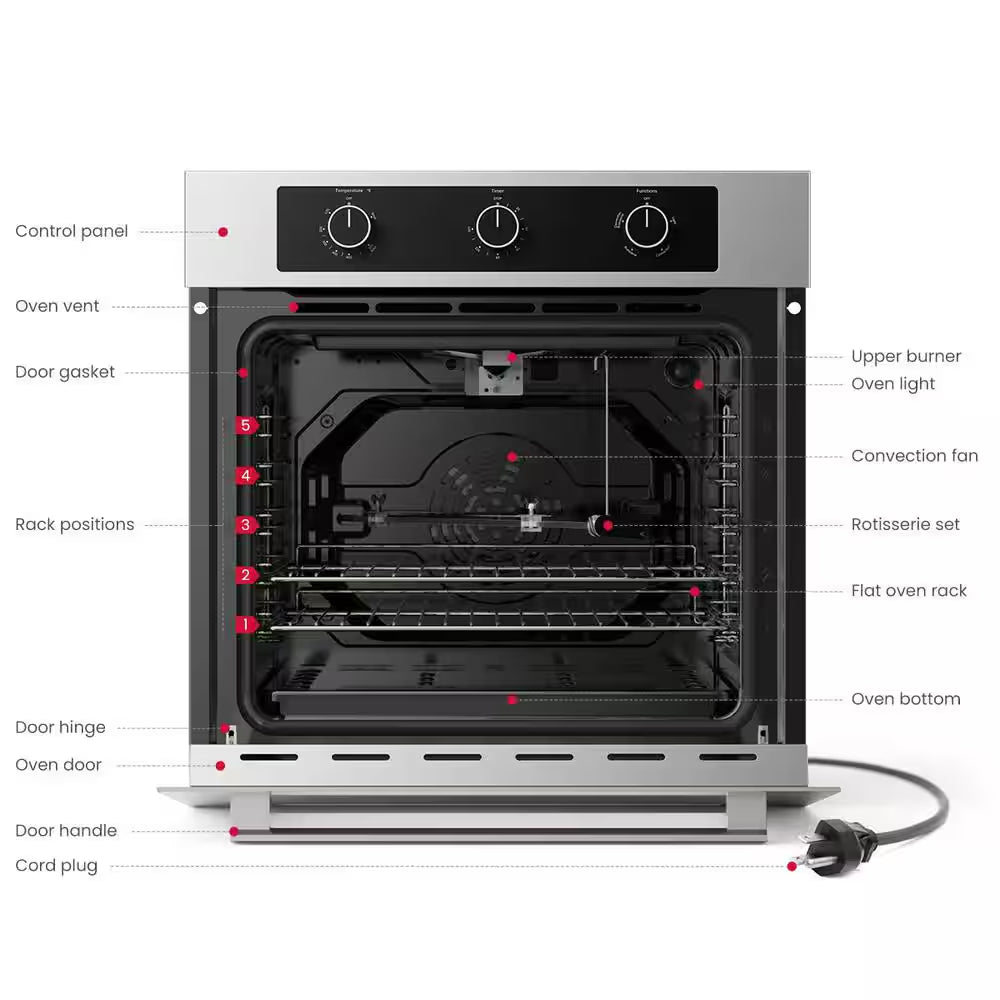 24In. Built-In Single Natural Gas Wall Oven in Stainless Steel W/Timer Rotisserie and Convection Functions,Etl Certified