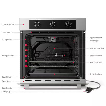 24In. Built-In Single Natural Gas Wall Oven in Stainless Steel W/Timer Rotisserie and Convection Functions,Etl Certified