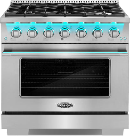 36 In. Vista Coll 5.4 Cu Ft 6 Burner Gas Range, Convection, Stainless Steel