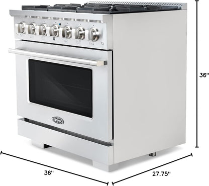36 In. Vista Coll 5.4 Cu Ft 6 Burner Gas Range, Convection, Stainless Steel