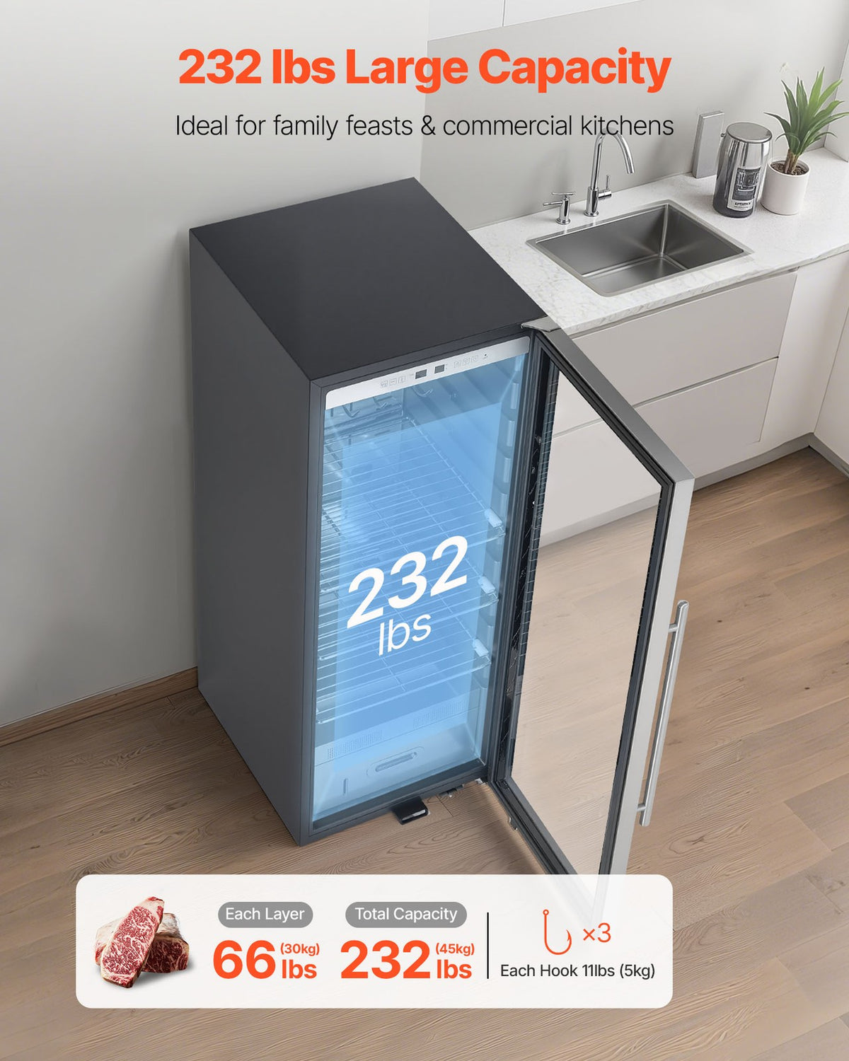 VEVOR 232LBS Dry Aging Fridge for Steaks Dry Ager Refrigerator for Meat for Home
