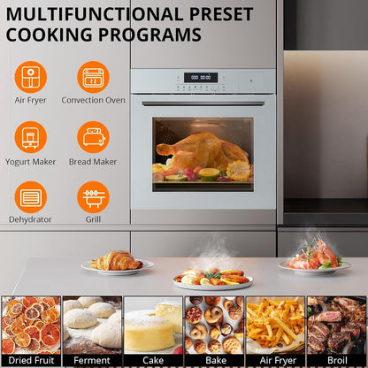 24 Inch Built-In Electric Single Wall Oven, 2.5 Cu.Ft Advanced Convection Cooking with Touch Control,11 Functions & Recipes,Glass Door,Silver