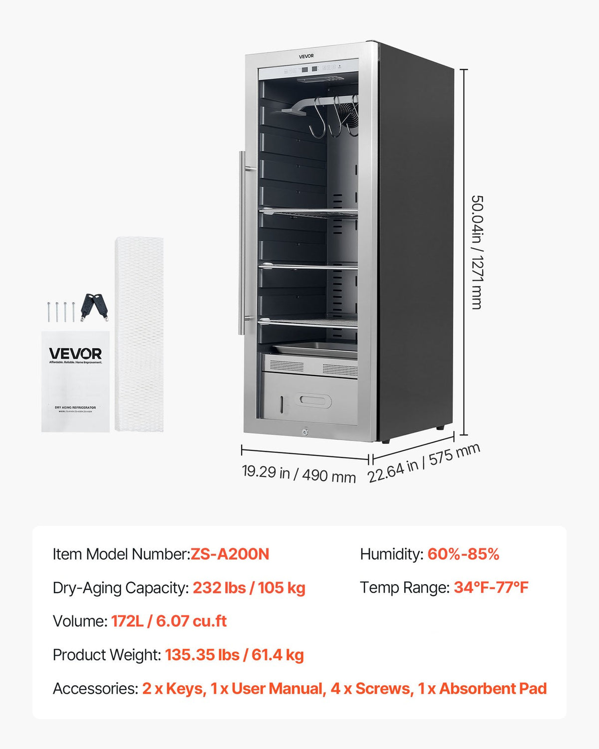VEVOR 232LBS Dry Aging Fridge for Steaks Dry Ager Refrigerator for Meat for Home