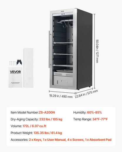 VEVOR 232LBS Dry Aging Fridge for Steaks Dry Ager Refrigerator for Meat for Home