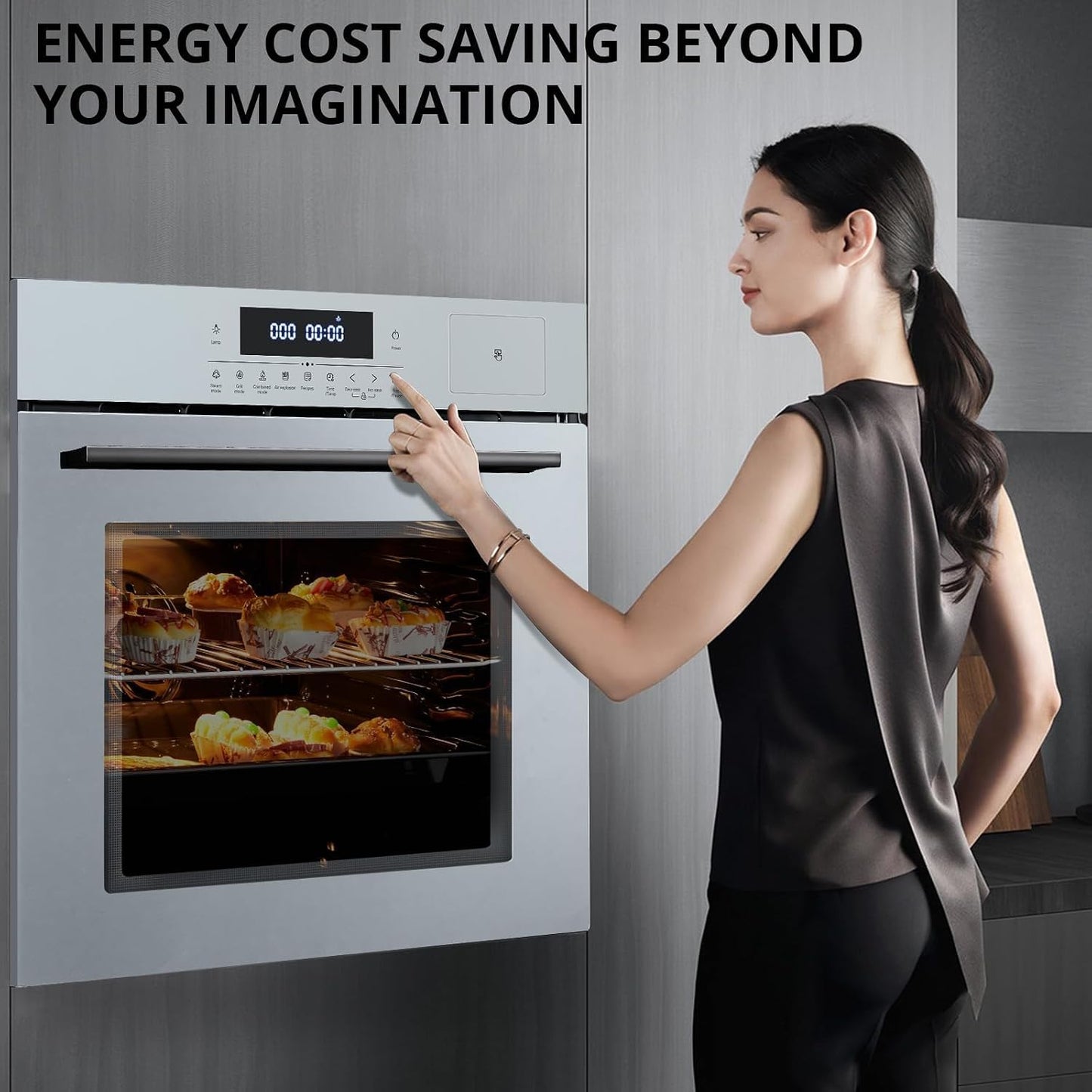 24 Inch Built-In Electric Single Wall Oven, 2.5 Cu.Ft Advanced Convection Cooking with Touch Control,11 Functions & Recipes,Glass Door,Silver