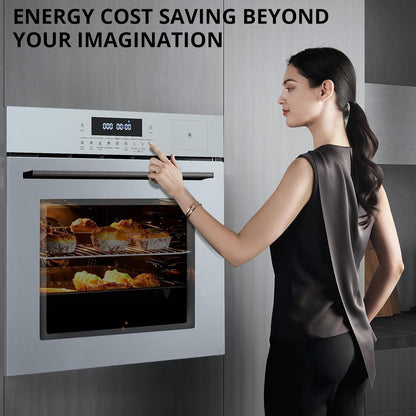 24 Inch Built-In Electric Single Wall Oven, 2.5 Cu.Ft Advanced Convection Cooking with Touch Control,11 Functions & Recipes,Glass Door,Silver
