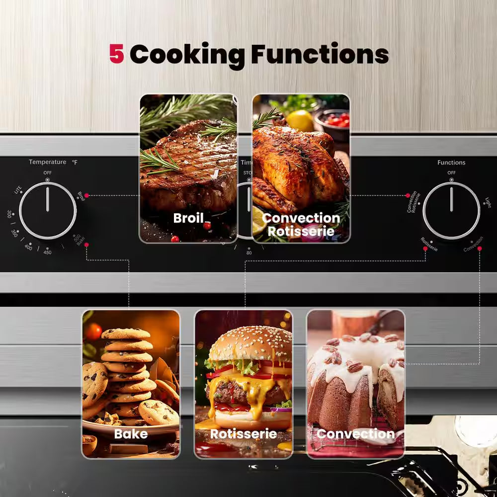 24In. Built-In Single Natural Gas Wall Oven in Stainless Steel W/Timer Rotisserie and Convection Functions,Etl Certified