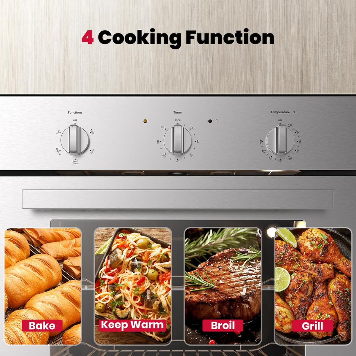 24 Inch Electric Wall Oven with 5 Cooking Modes, 2.79 Cu.Ft, 2200W