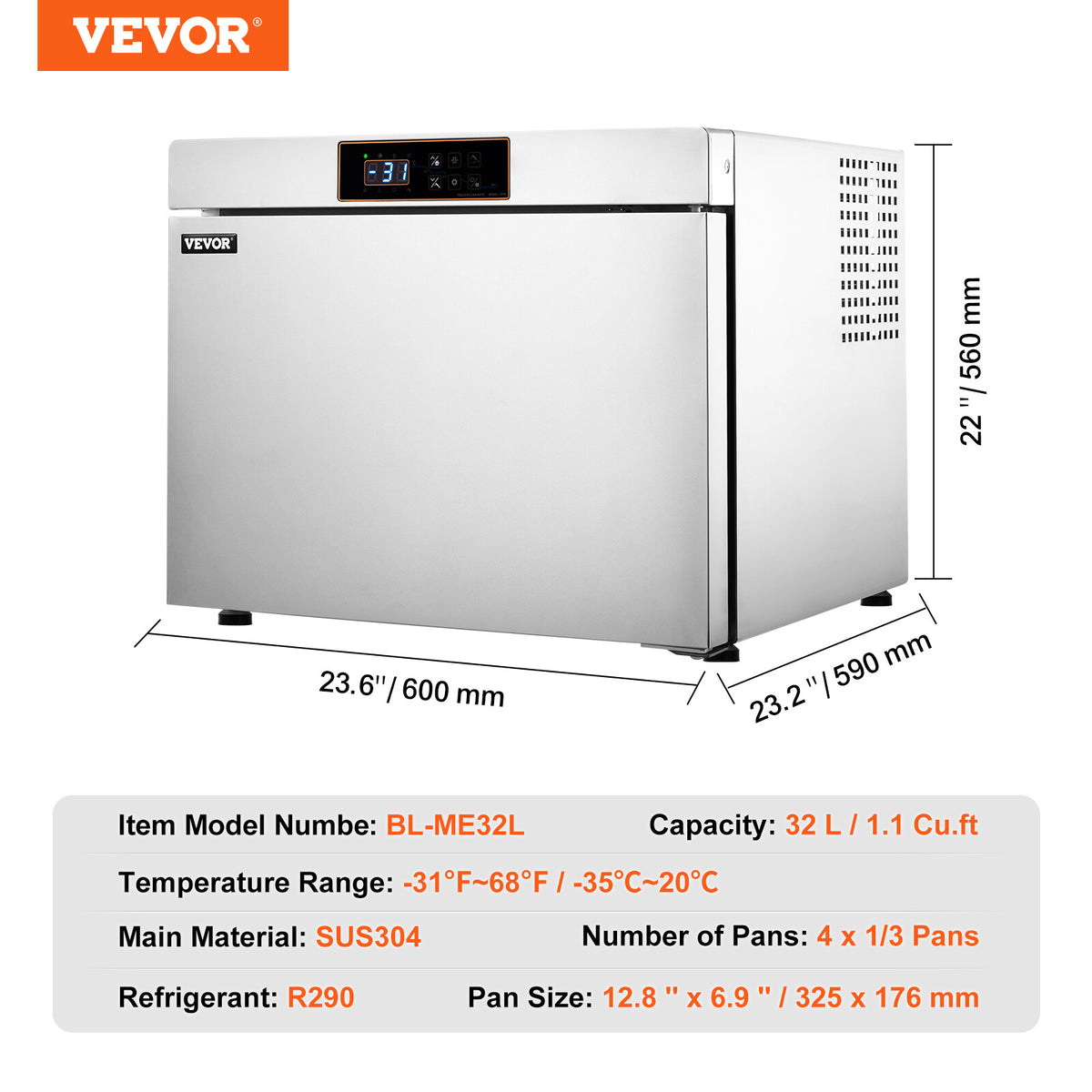 Commercial Blast Freezer 4 Trays Blast Chiller for Seafood Ice Cream Gelato 32L