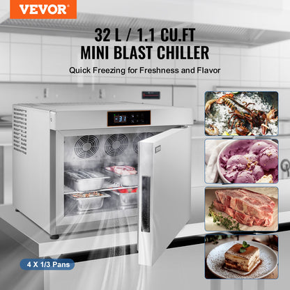 Commercial Blast Freezer 4 Trays Blast Chiller for Seafood Ice Cream Gelato 32L
