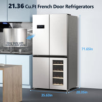 21.36 Cu.Ft French Door Refrigerators with Bottom Freezer, Wine Cabinet, Adjustable Shelving, Counter Depth Smart Refrigerator with Touchscreen for Kitchen Home
