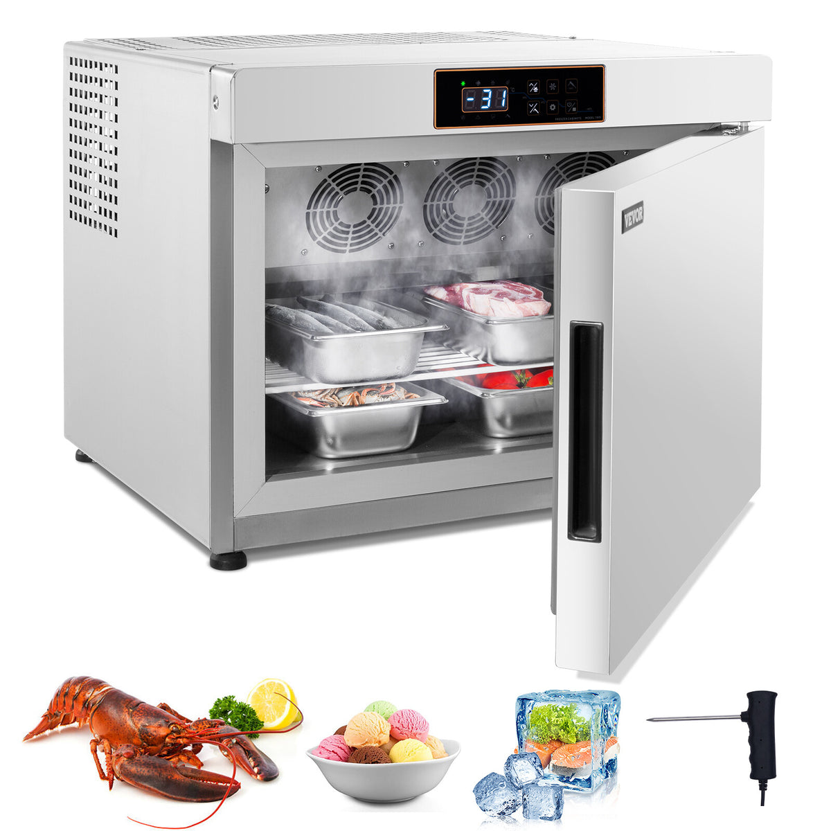 Commercial Blast Freezer 4 Trays Blast Chiller for Seafood Ice Cream Gelato 32L