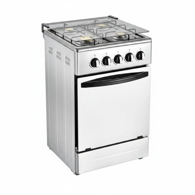20-Inch Gas Range with 4 Burners, 68L Rotary Baking Oven, Stainless Steel Body, Double Layer Tempered Glass Door (NG-LPG Conversion Kit)