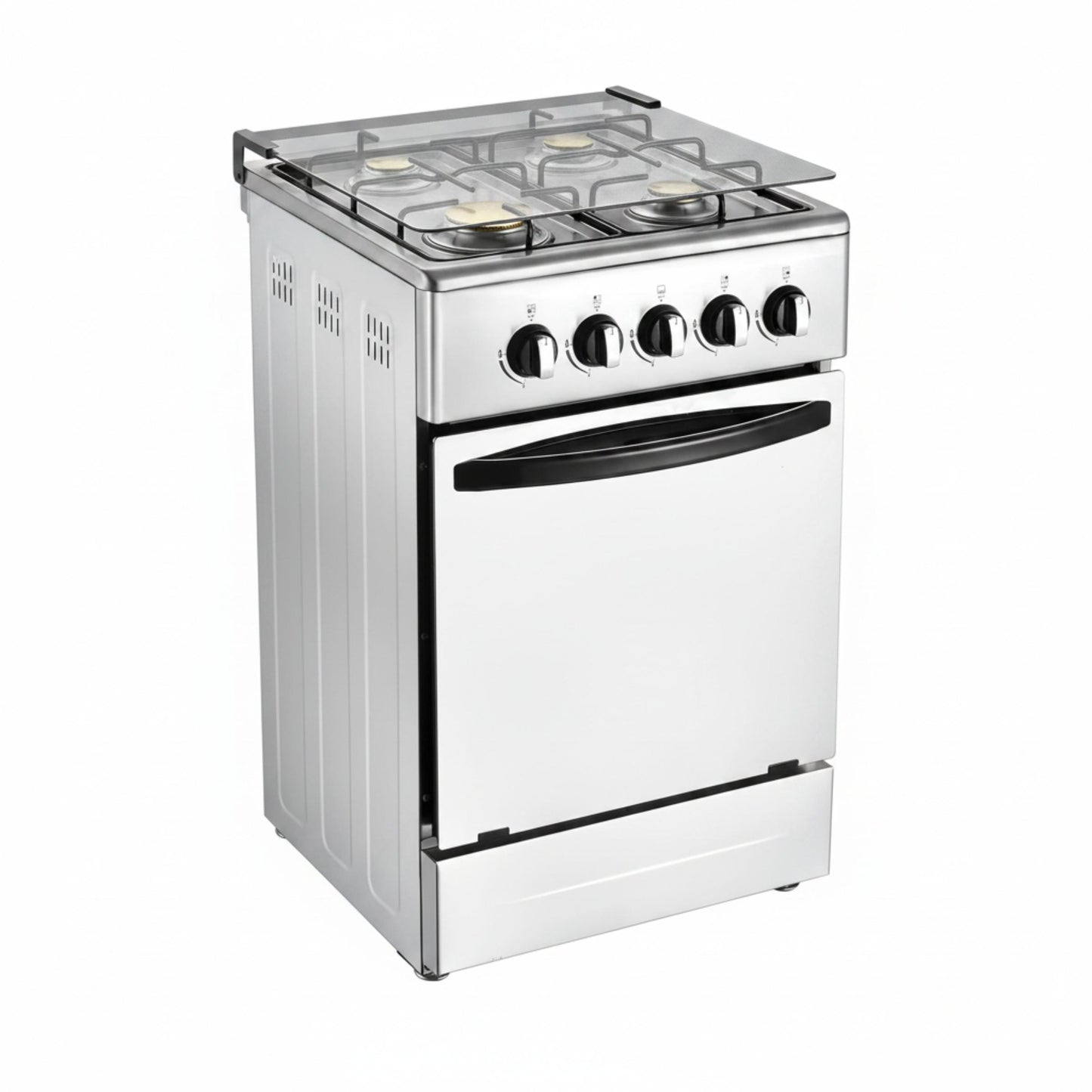 20-Inch Gas Range with 4 Burners, 68L Rotary Baking Oven, Stainless Steel Body, Double Layer Tempered Glass Door (NG-LPG Conversion Kit)