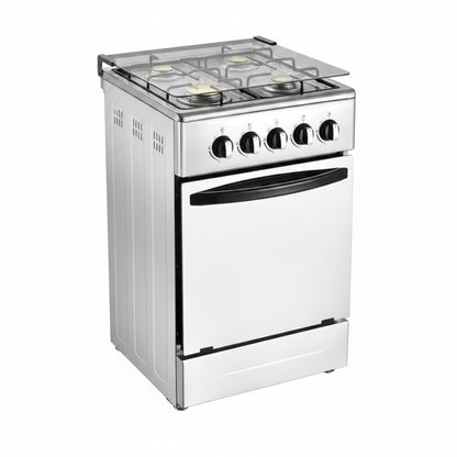 20-Inch Gas Range with 4 Burners, 68L Rotary Baking Oven, Stainless Steel Body, Double Layer Tempered Glass Door (NG-LPG Conversion Kit)
