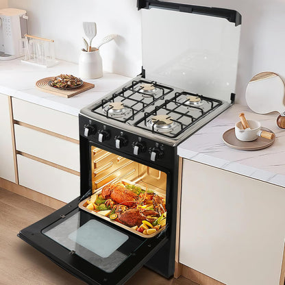 Gas Range with Double-Layer Glass Door, 4 Burners, Cast Iron Rack, 60L Capacity, Dedicated LPG