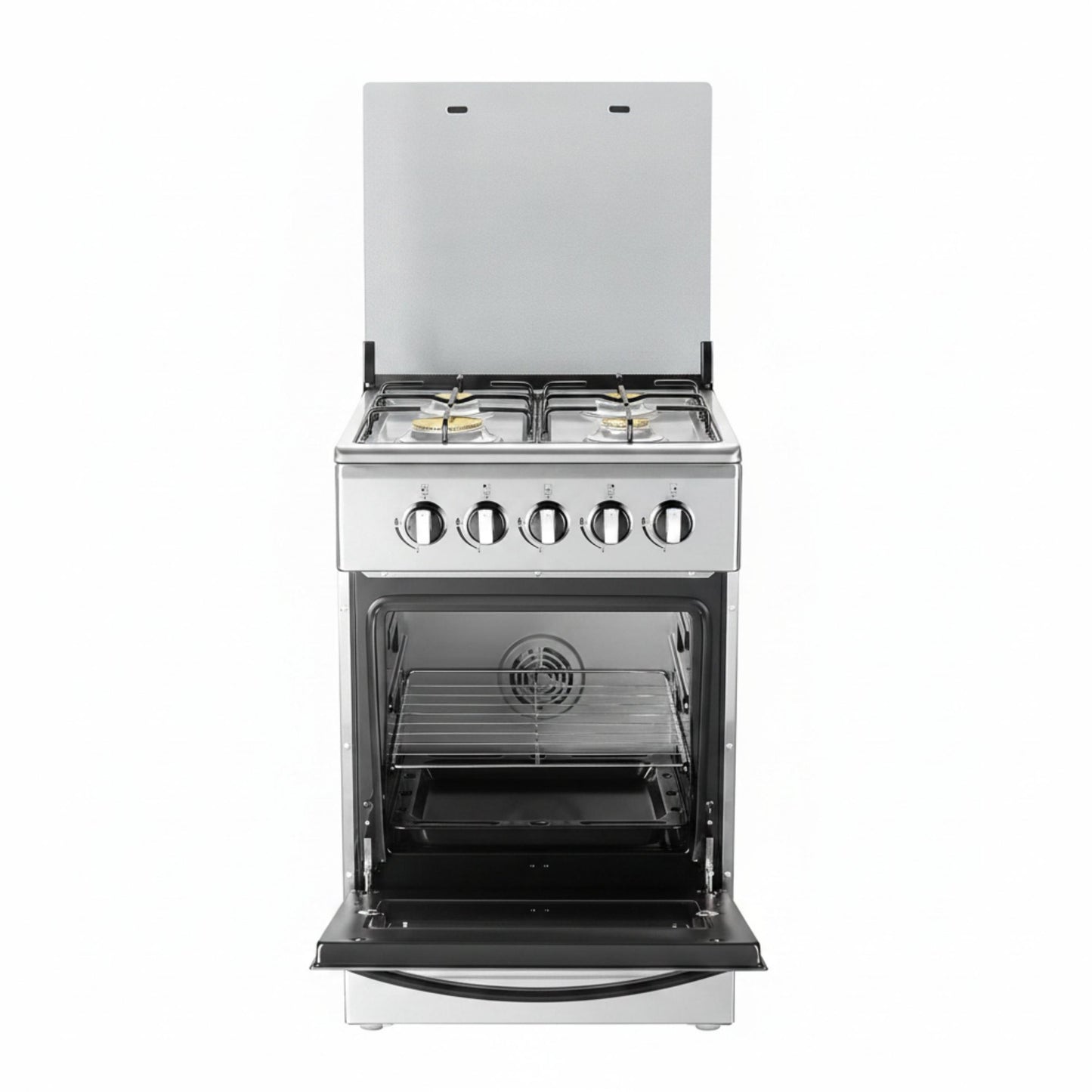 20-Inch Gas Range with 4 Burners, 68L Rotary Baking Oven, Stainless Steel Body, Double Layer Tempered Glass Door (NG-LPG Conversion Kit)