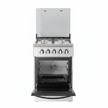 20-Inch Gas Range with 4 Burners, 68L Rotary Baking Oven, Stainless Steel Body, Double Layer Tempered Glass Door (NG-LPG Conversion Kit)