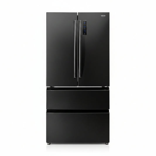 French Door Refrigerator, 18.9 Cu. Ft. Kitchen Fridge, Counter Depth French Refrigerator with LED Display and 4 Casters, Frost-Free Bottom Freezer Refrigerators for Home & Commercial Use, Black