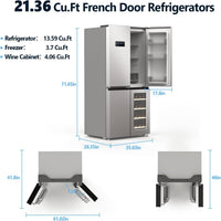 21.36 Cu.Ft French Door Refrigerators with Bottom Freezer, Wine Cabinet, Adjustable Shelving, Counter Depth Smart Refrigerator with Touchscreen for Kitchen Home
