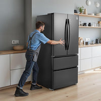 French Door Refrigerator, 18.9 Cu. Ft. Kitchen Fridge, Counter Depth French Refrigerator with LED Display and 4 Casters, Frost-Free Bottom Freezer Refrigerators for Home & Commercial Use, Black