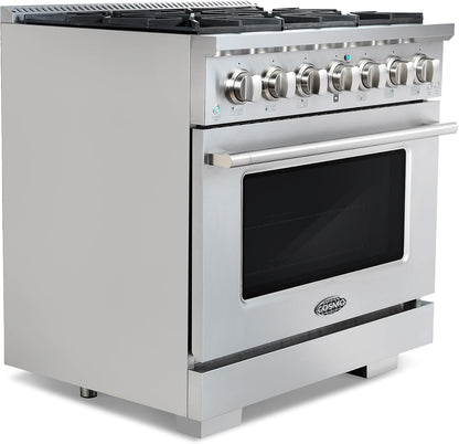 36 In. Vista Coll 5.4 Cu Ft 6 Burner Gas Range, Convection, Stainless Steel