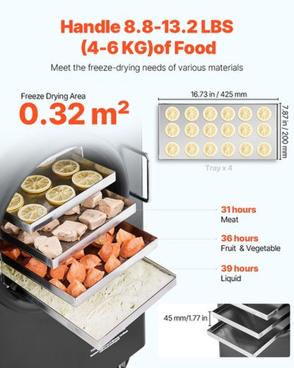 VEVOR Vacuum Freeze Dryer 4-Layer Fruit Vegetable Freeze Drying Machine W/ Pump