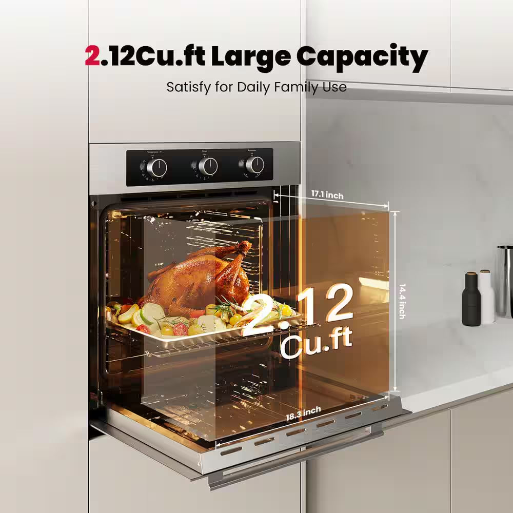 24In. Built-In Single Natural Gas Wall Oven in Stainless Steel W/Timer Rotisserie and Convection Functions,Etl Certified