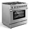 36 Inch Front Control Gas Range Oven with 6 Cooktop Burners, 6 Cu. Ft True Convection and Self Clean, Freestanding Stainless Steel Heavy Duty Gas Range Stove with Halogen Light,Large Capacity