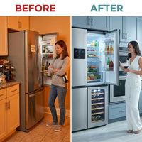 21.36 Cu.Ft French Door Refrigerators with Bottom Freezer, Wine Cabinet, Adjustable Shelving, Counter Depth Smart Refrigerator with Touchscreen for Kitchen Home — Before & After